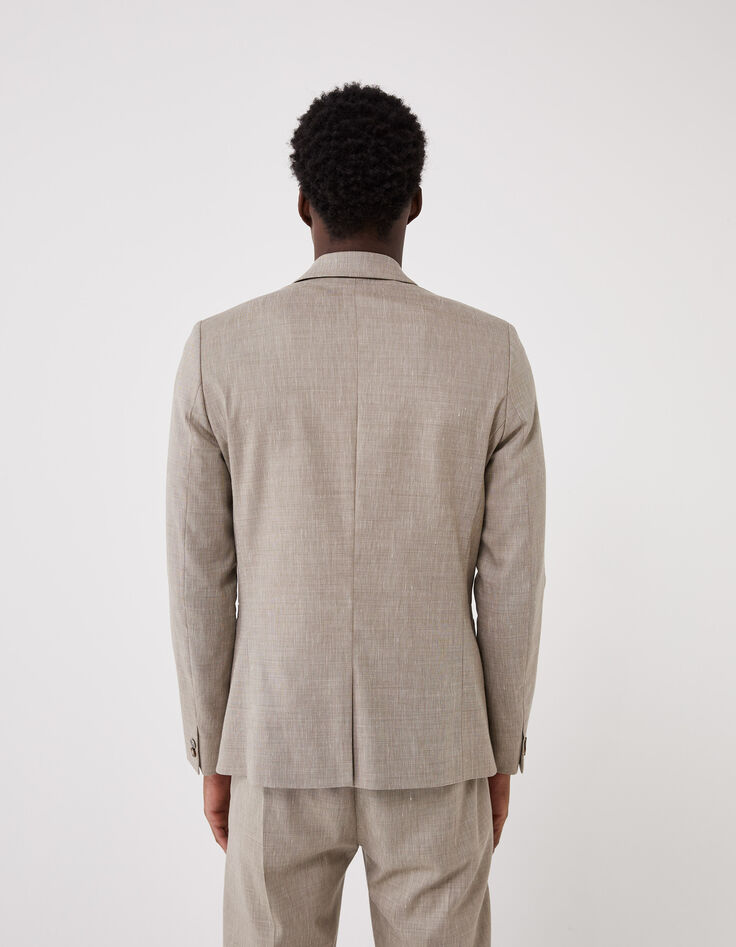 Men’s beige semi-plain suit jacket-3