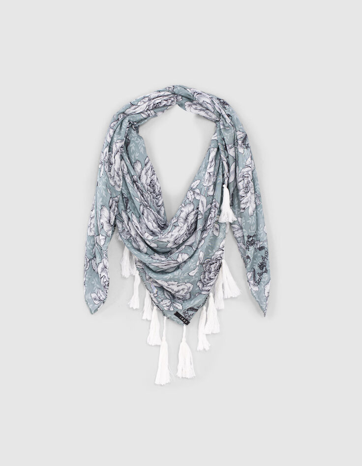 Mandelgrüner Damenschal mit Vintage-Blumenprint-1