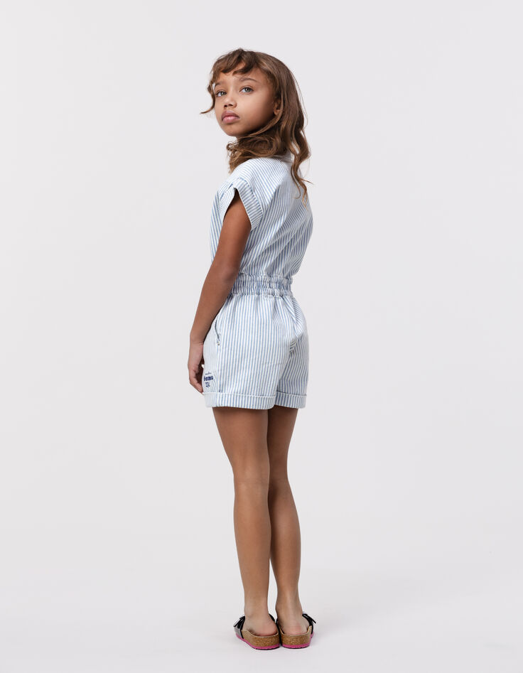 Combishort en jean blanc rayures bleues fille-2