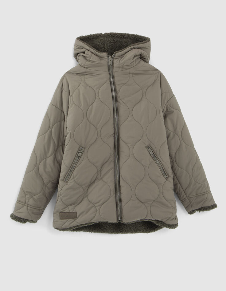 Manteau r&eacute;versible kaki Sherpa ou matelass&eacute; fille-2