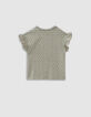 T-shirt kaki imprimé graphique minimaliste bébé fille-3