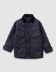 Schwarzer Jungenparka mit vielen Taschen und Velourskragen-4