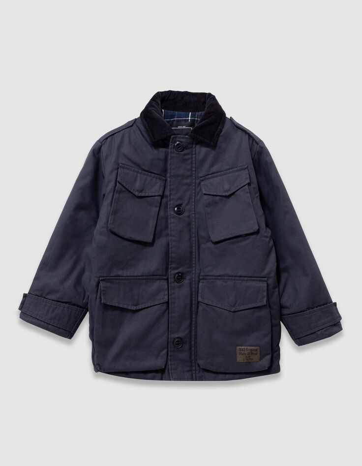 Schwarzer Jungenparka mit vielen Taschen und Velourskragen-4
