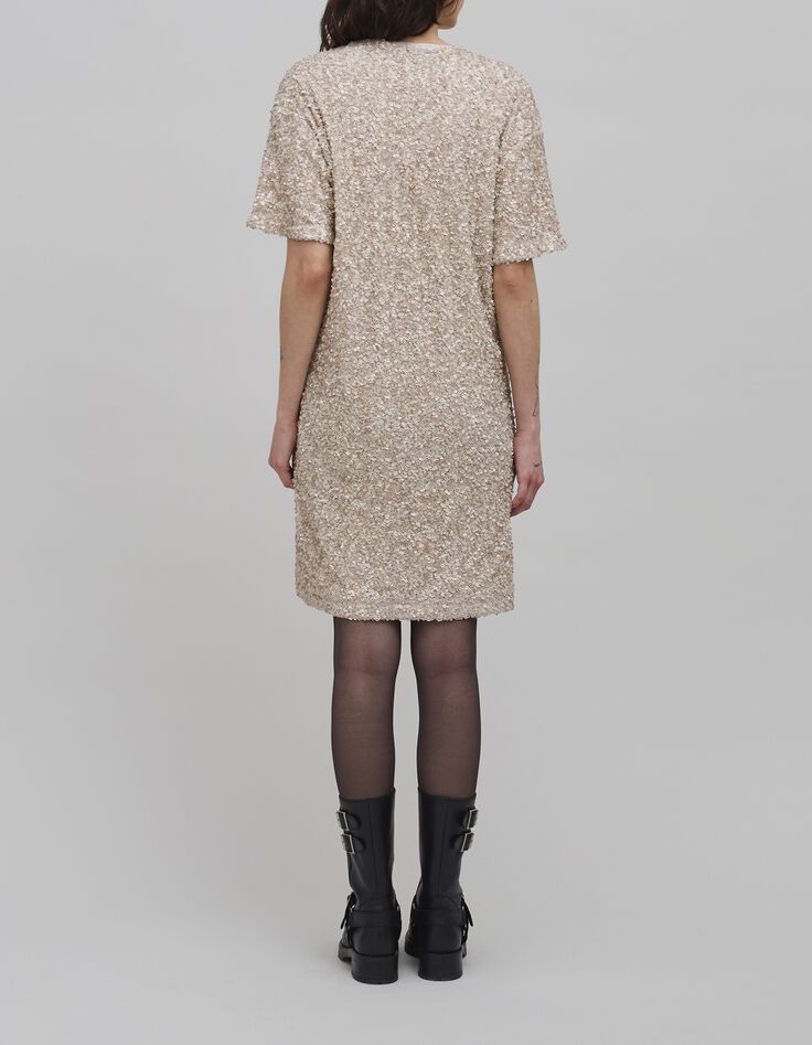 Sequin-embroidered champagne dress for women-3