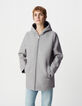 Grauer Mantel mit Kapuze aus Flanellwolle für Damen-3