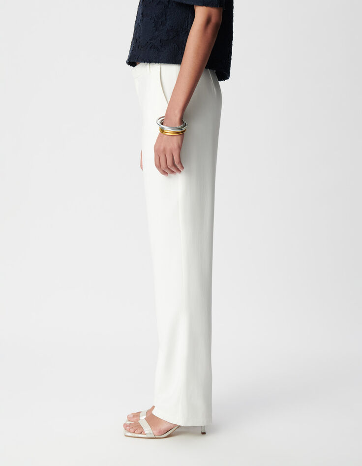 Pantal&oacute;n de traje acampanado blanco Mujer-5