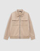 Cardigan beige zippé molleton piqué garçon-2