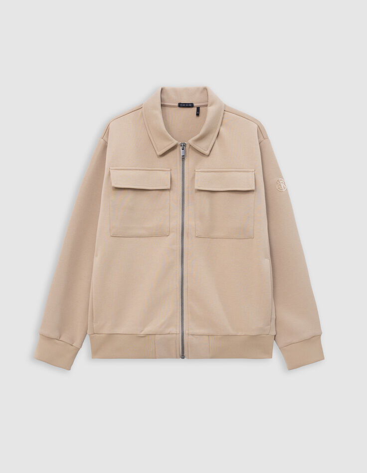 Cardigan beige zippé molleton piqué garçon-2