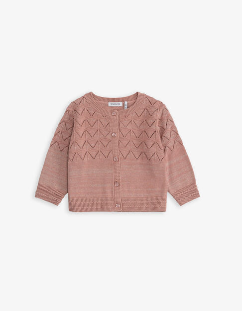 Rosa Baby-Mädchensweatjacke, Lurex, Lochmuster - IKKS