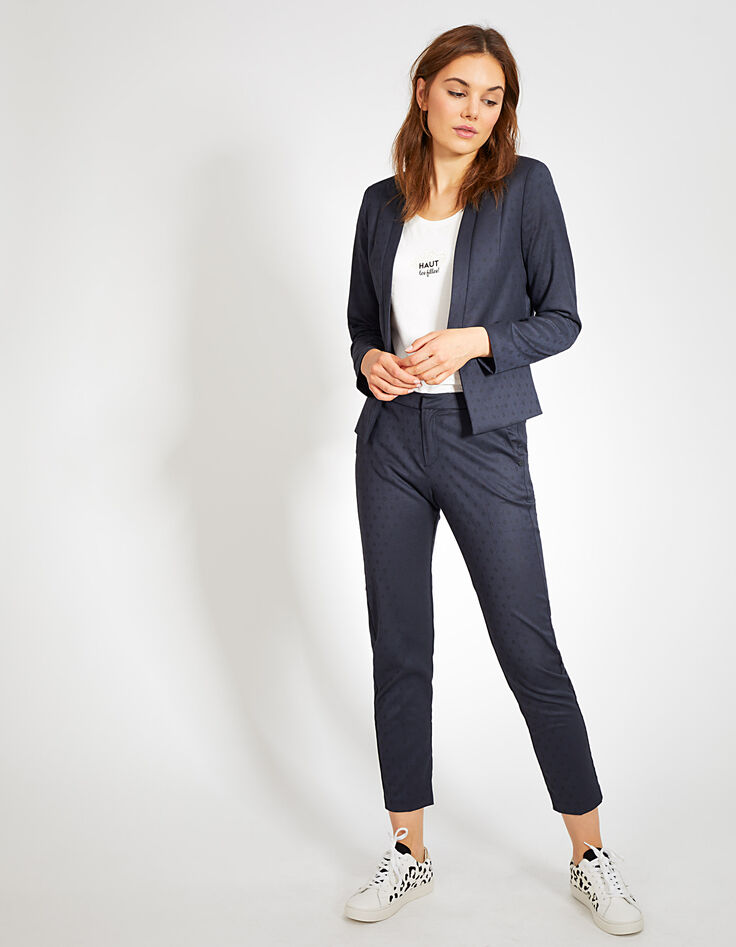 I.Code navy blue Jacquard suit jacket-6