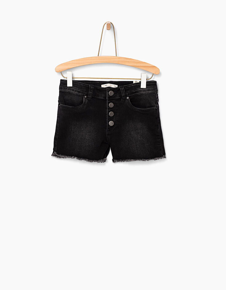 Girls’ used black denim shorts, fringed hem -2 Girls’ used black denim shorts, fringed hem -2