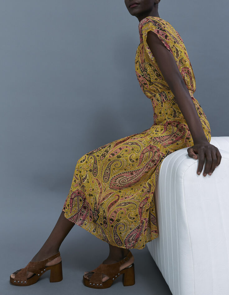 Gelbes, langes Damenkleid mit Summer-Paisleyprint-7