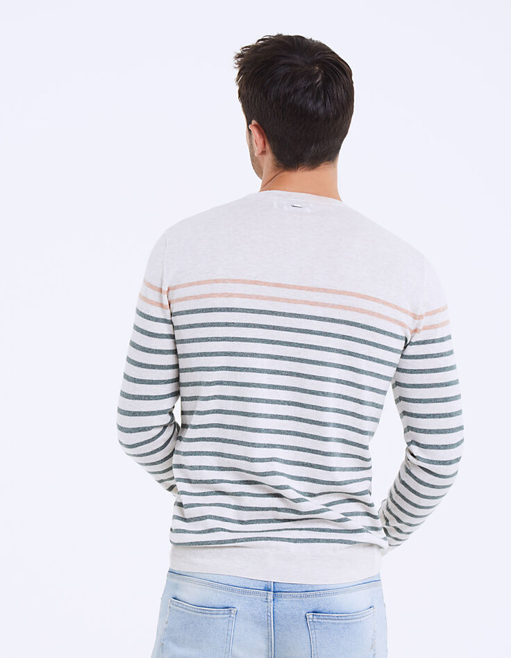 Pull marinière à rayures kaki et mandarine Homme-4