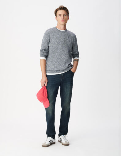 Pull manches longues marine tricot moulin&eacute; Homme - IKKS