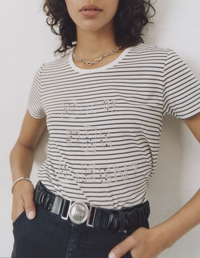 Women’s slogan sailor stripe-style jersey T-shirt - IKKS