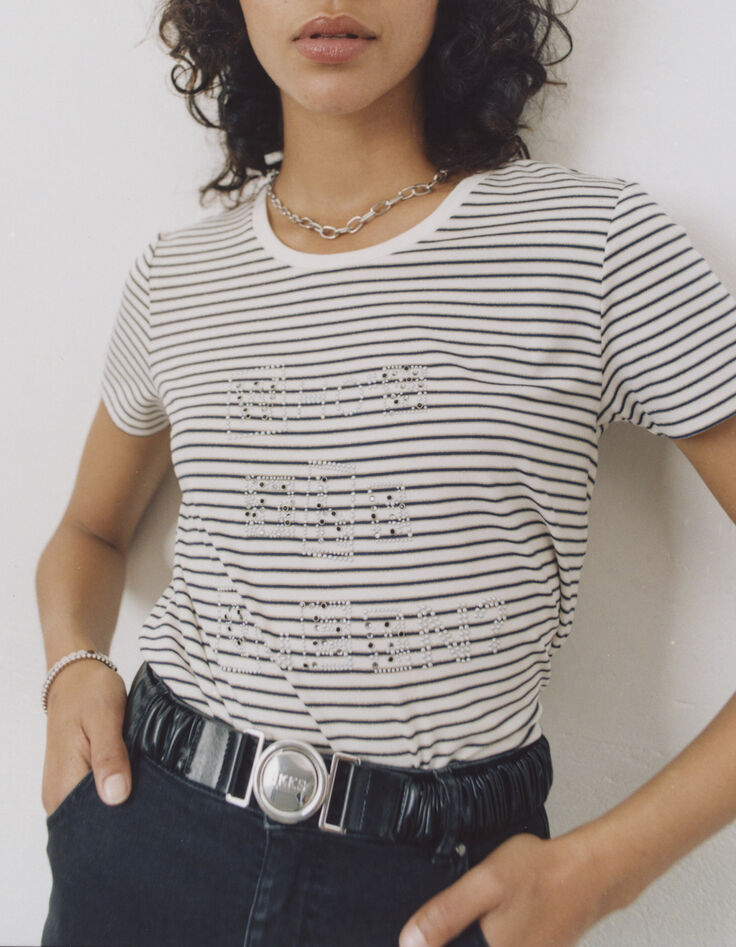 Women’s slogan sailor stripe-style jersey T-shirt-1