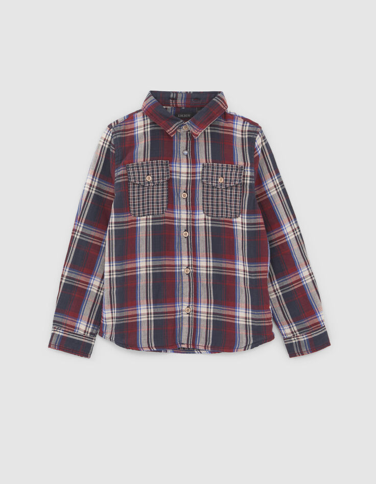 Camisa roja mix cuadros capucha extraíble niño-5