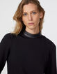 Robe droite maille milano col montant matière enduite femme-4