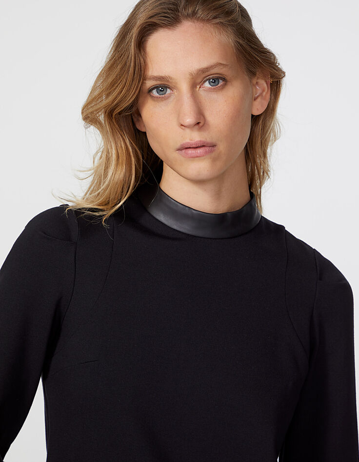 Robe droite maille milano col montant matière enduite femme-4