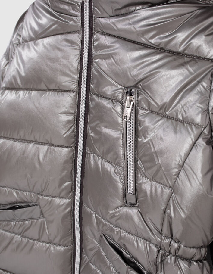 Lange Dark Silver Mädchensteppjacke mit Futter und Kapuze - IKKS