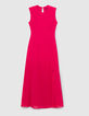 Langes hot pink Recycling-Damenkleid mit Schulterpolstern-5