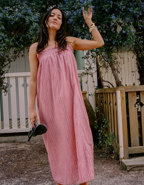 Robe bustier fines bretelles rose motif rayures Femme - IKKS