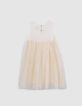 Robe-tutu écrue bi-matière brodée fille-3
