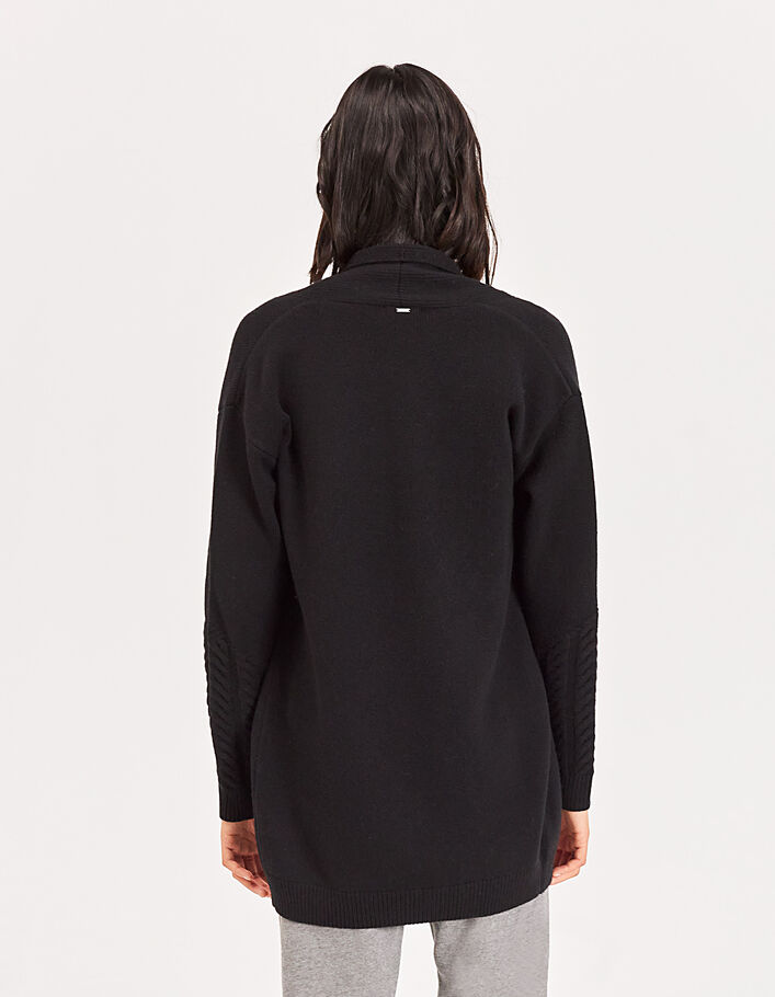 Women’s black pure wool cardigan with cable knit cuffs - IKKS