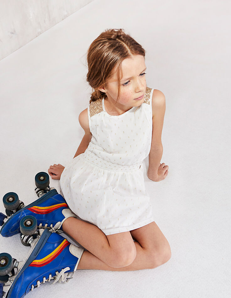 Girls’ off-white foil and gold sequins dress-6
