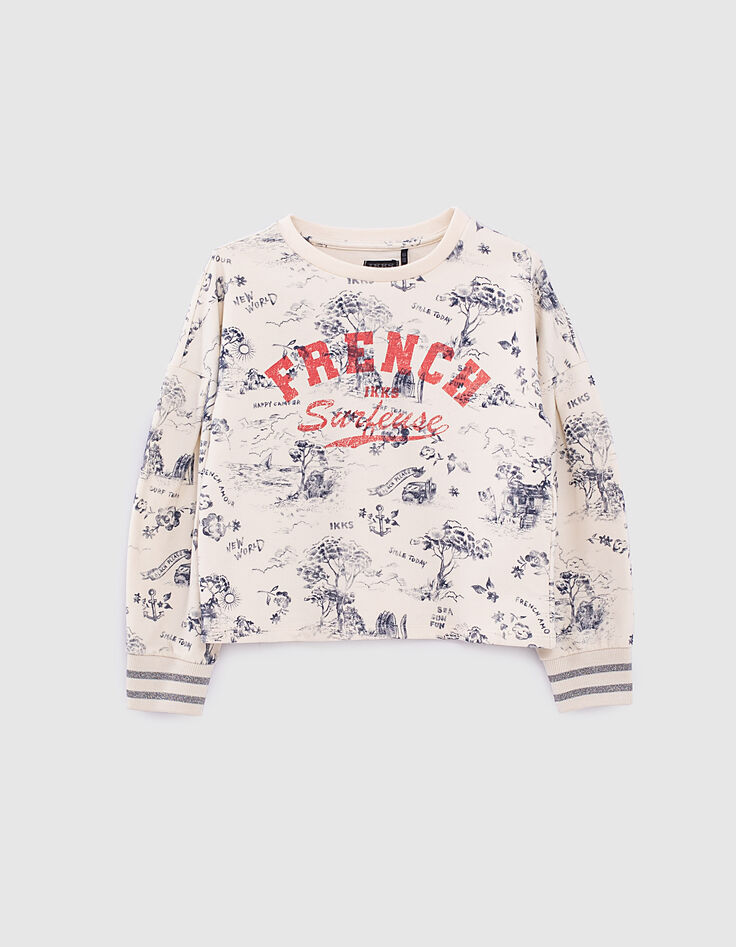 Sudadera cruda bio estampado tela de Jouy niña -1