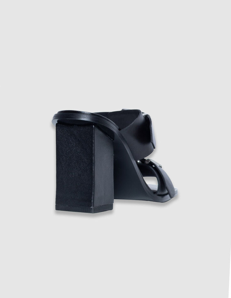 Women's black leather double strap heeled mules-3