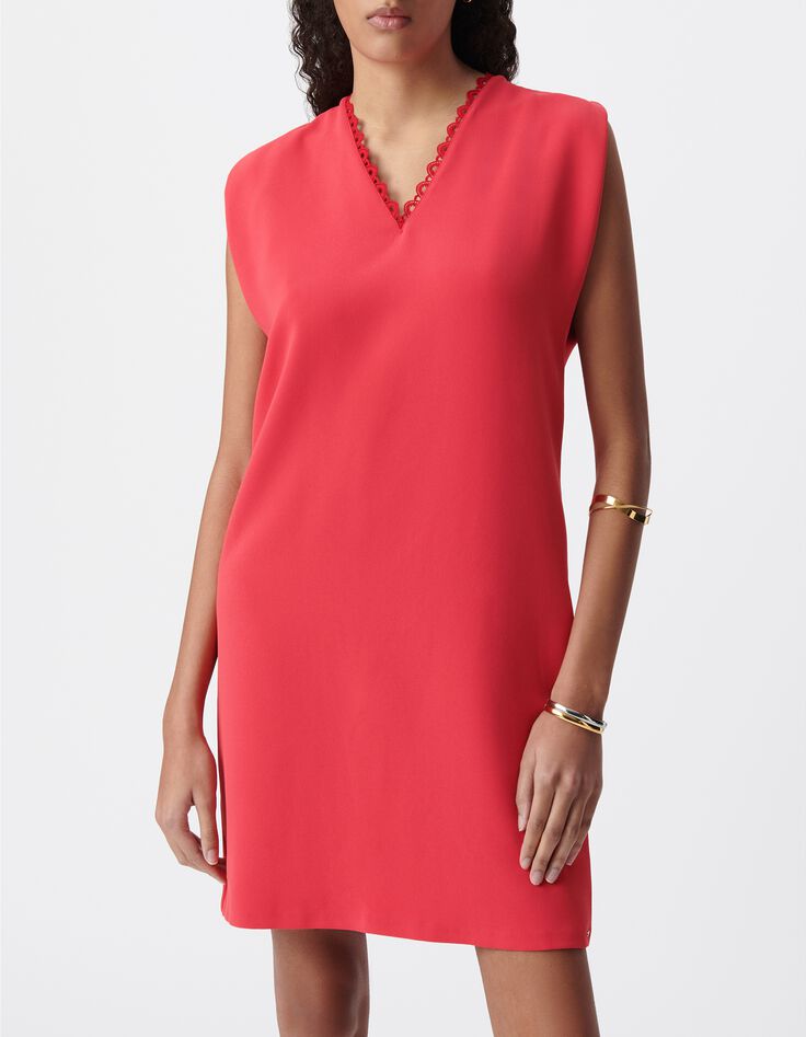 Robe rouge encolure V devant/dos Femme-2