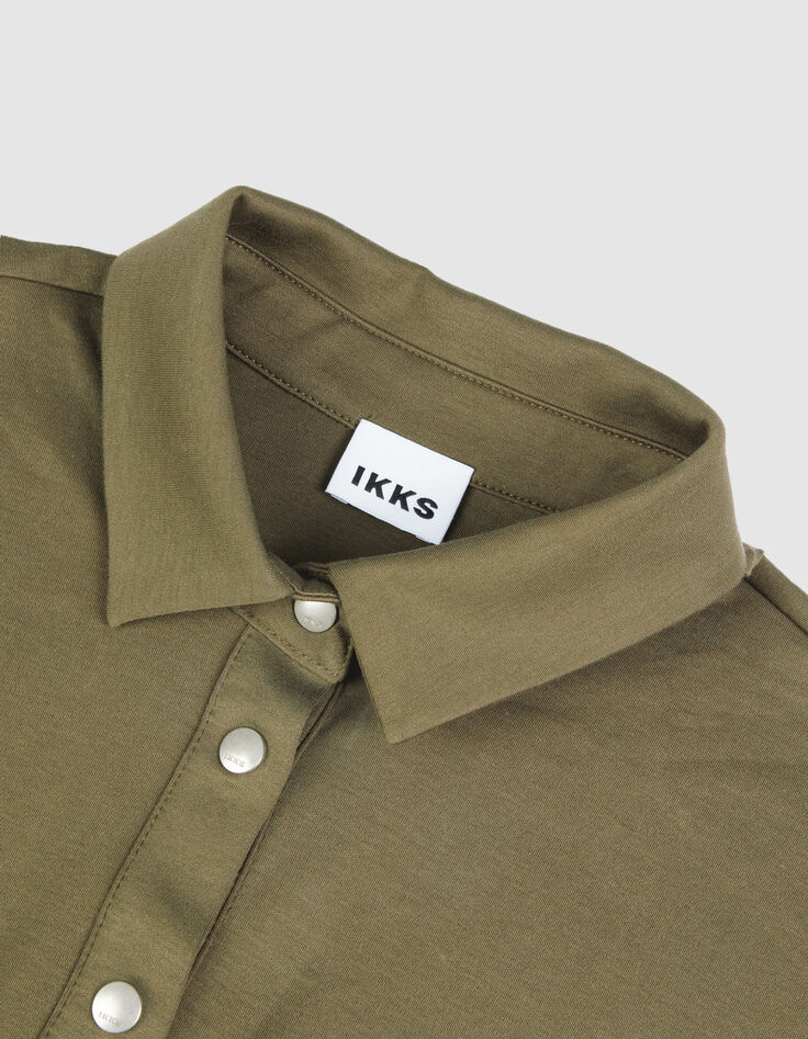 Women's Khaki Knit Shirt Dress with Belt-8