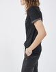 Camiseta cuello tunecino negra bolsillo pecho mujer -3