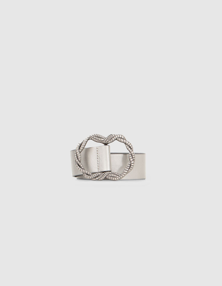Ceinture robe en cuir argenté à boucle torsadée Femme -1