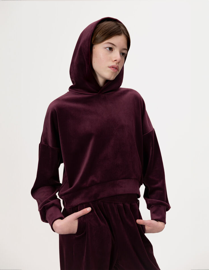 Sudadera capucha burdeos punto terciopelo niña-1 Sudadera capucha burdeos punto terciopelo niña-1