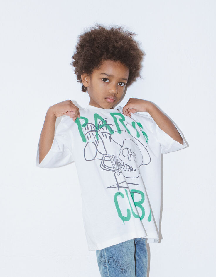 T-shirt blanc coton bio visuel trompettiste gar&ccedil;on-6