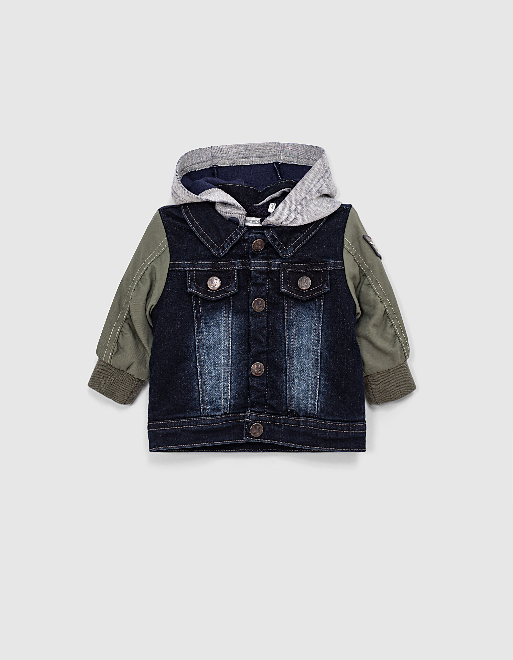 Veste en jean rinse manches nylon et capuche b b gar on