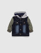 Veste en jean rinse à manches nylon et capuche bébé garçon-2