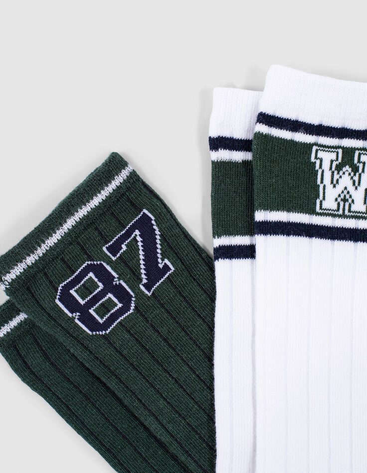 Jungensocken in englisch Grün und Weiß mit Streifen-4