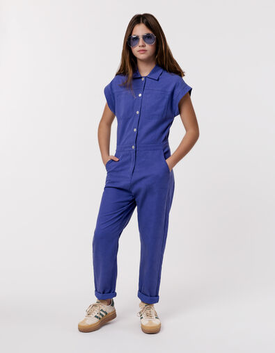 Langer blauer Mädchen-Overall, Druckknöpfe - IKKS