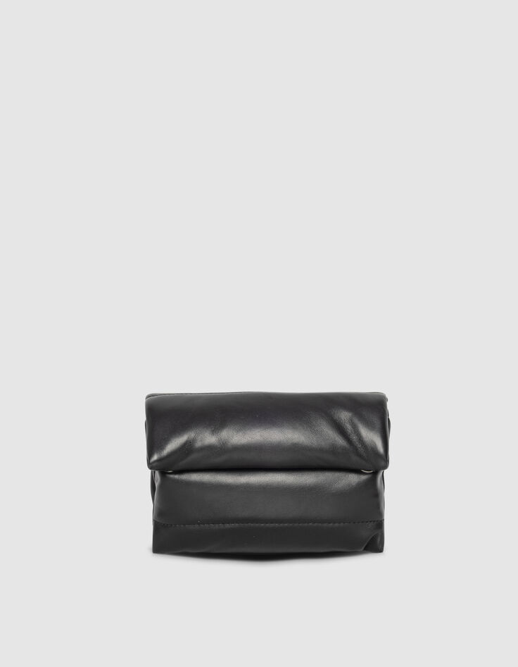 Clutch bandolera negro cuero acolchado mujer-1