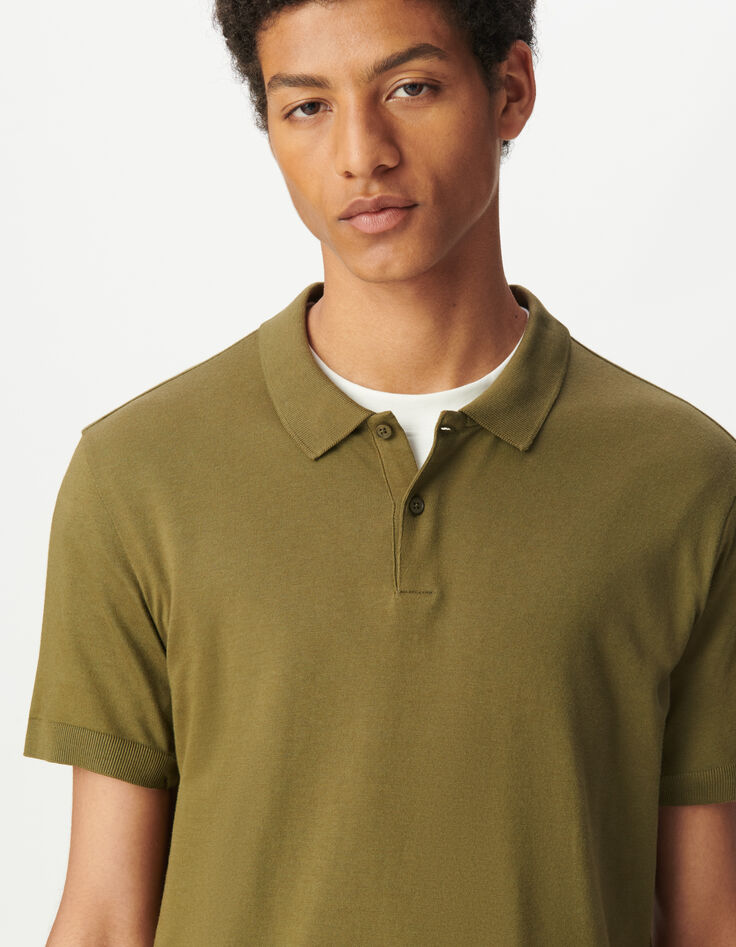 Men&rsquo;s khaki cotton modal short-sleeved polo shirt-1