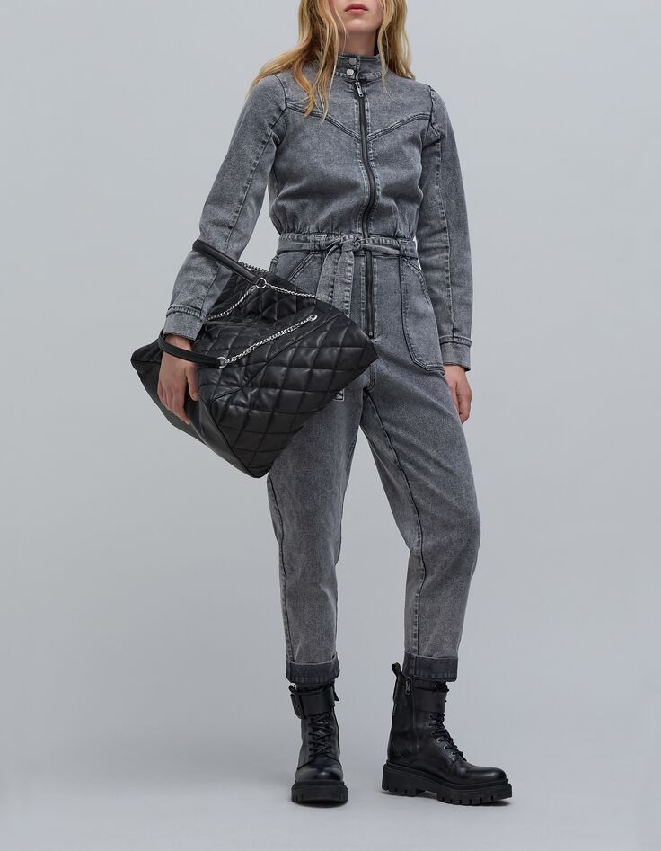 Mono vaquero gris con cremallera para mujer-2
