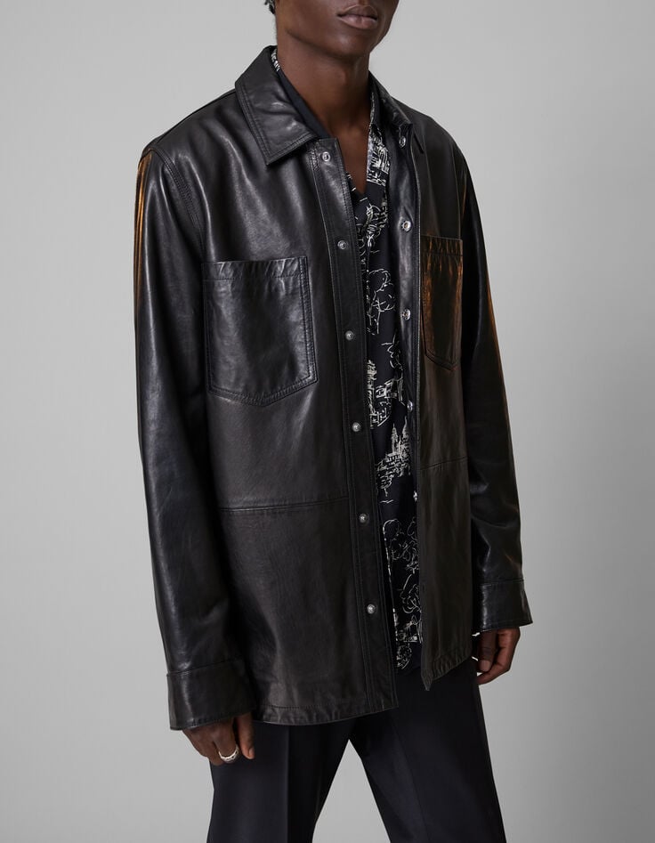Pure Edition - Men's black leather overshirt jacket-2