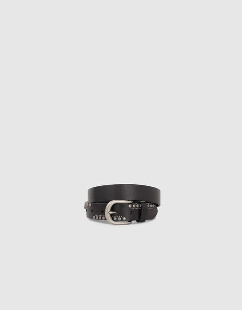 Ceinture en cuir noir à clous et têtes de mort Femme 