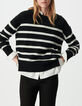 Schwarzer Damen-Marinepulli 100 % Wolle Schulterkn&ouml;pfe-2