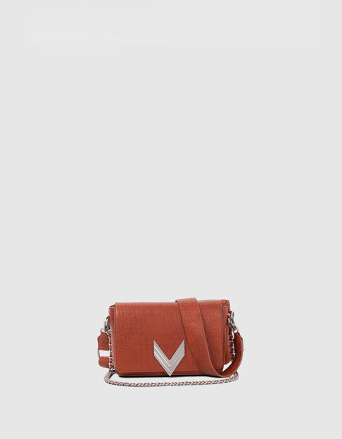 Women's orange croc-embossed leather WEST VILLAGE 111 bag - IKKS