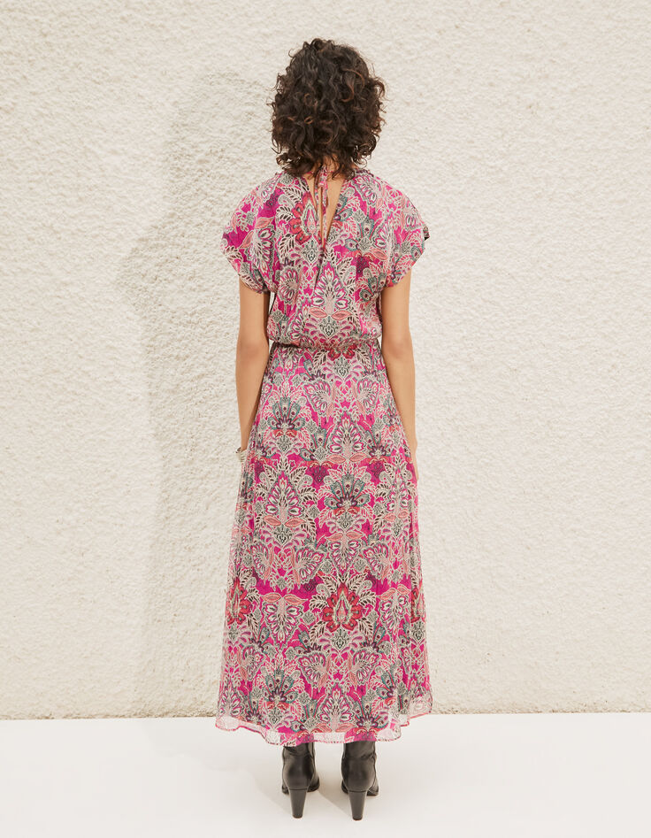 Women’s fuchsia floral bandana print long dress-3