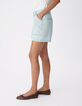 Short en jean bleu d&eacute;lav&eacute; maxi poches Femme-4